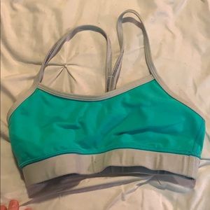 Lululemon grey and teal sports bra lightly worn
